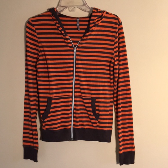 Orange And Brown Striped Hoodie Jacket 